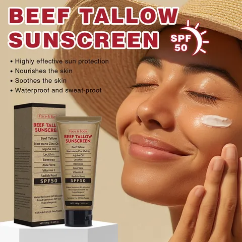 Crème Solaire au Suif de Boeuf Biologique Nourri à l'Herbe Lotion Corporelle Hydratante Imperméable Naturelle Hypoallergénique