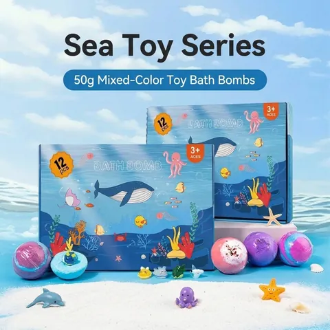 Juego de Regalo de Bombas de Baño Coloridas para Niños Con Juguetes Ocultos de Animales Marinos Burbujas Perfumadas Naturales para Baño