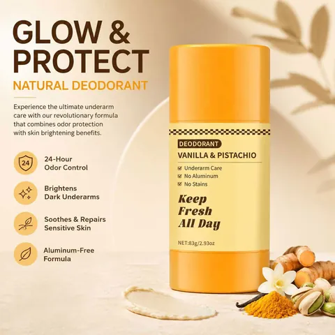 Kojic Acid Turmeric Deodorant Stick Aluminum Free Underarm Care Whitening Vanilla Pistachio Scent Natural Antiperspirant