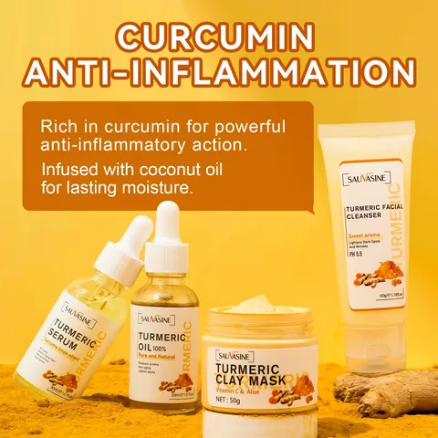 SAUVASINE Collection Soin Curcuma Masque Visage Sérum Huile Nettoyant Crème Tonique Crème Yeux Gommage Corps Éclat