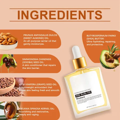 Aceite Corporal de Seda con Feromonas para Mujer Hidratación Profunda con Aceite de Jojoba Argán Manteca de Karité Brillo