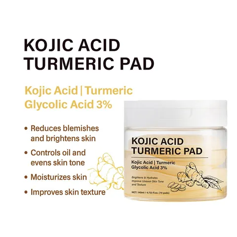 Kojic Acid Turmeric Purifying Toner Pads Brightening Hydrating Exfoliating Facial Skincare Cleansing Pads For All Skin Types