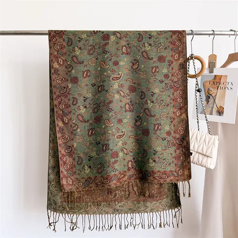 Women Vintage Paisley Jacquard Scarf Elegant Long Tassel Shawl Imitation Cashmere Soft Warm Winter Scarf For Daily Wear