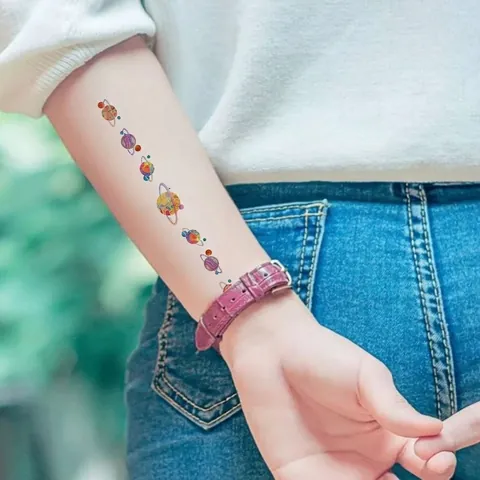 Tatouages Temporaires Espace Astronaute Autocollants Étanche Coloré Dessin Animé Fusées Planètes Pour Fête Enfant