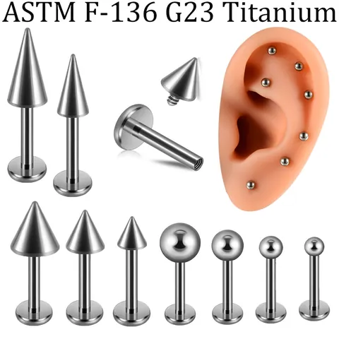 Solid G23 Titanium Internally Threaded Labret Stud Round Ball Spike Cone Lip Ring Body Piercing Jewelry For Women Men
