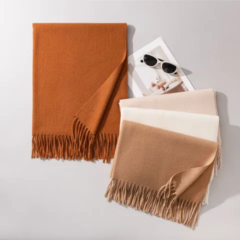 Écharpe Couleur Unie Automne Hiver pour Femmes Châle Élégant à Glands Enveloppement Épais Chaud Coupe-vent Longues Écharpes