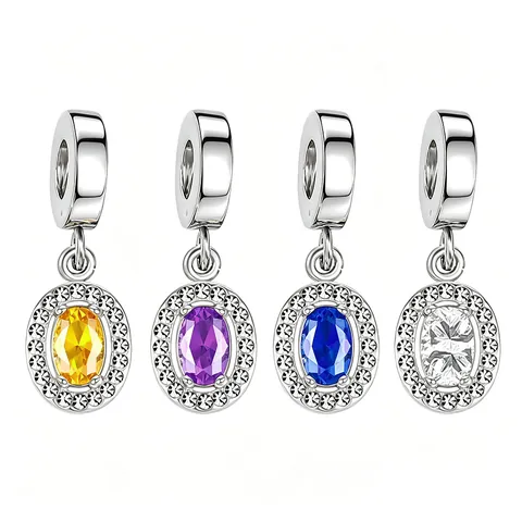 Eleganter Edelstahl Ovaler Anhänger Mit Bunter Strass-Halo-Einlage DIY Schmuckzubehör Für Halskette Armband Damen