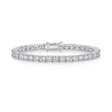 Bracciale Tennis in Argento Sterling S925 con Moissanite Taglio Brillante Tondo Quattro Griffe Elegante Gioielli Donna