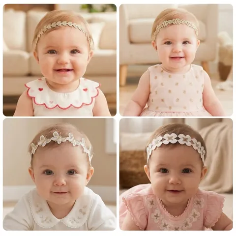 Diadema de Encaje Dorado para Bebé Niña Elástica Banda de Pelo de Princesa para Niños Accesorios de Pelo Bordados Hoja Corazón