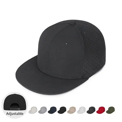 Gorra Snapback De Poliéster Transpirable Perforada Sombrero Hip Hop De Ala Plana Color Sólido Ajustable Para Deportes