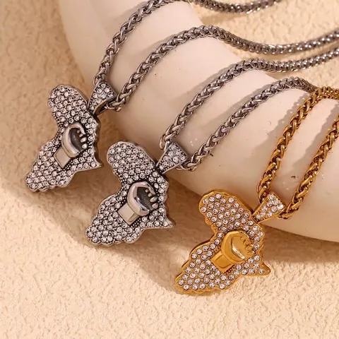 Africa Map Fist Pendant Necklace Stainless Steel Iced Out Rhinestone 18K Gold Plated Hip Hop Jewelry Men Twist Chain