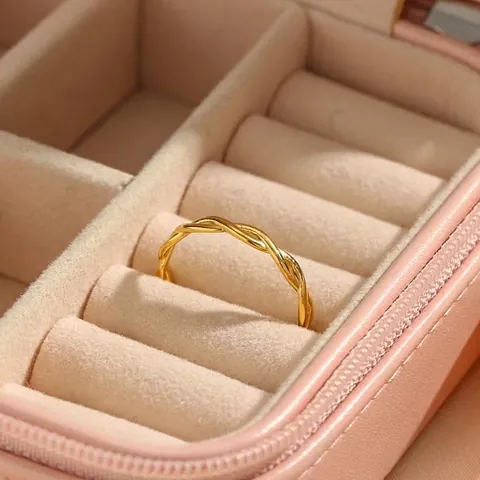 Minimalist Stainless Steel Twisted Rope Ring For Women Gold Plated Woven Braided Geometric Finger Ring Daily Fashion Jewelry