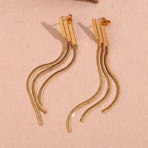 Minimalist Stainless Steel 18K Gold Plated Geometric Tassel Chain Drop Earrings For Women Fashion Personalized Jewelry