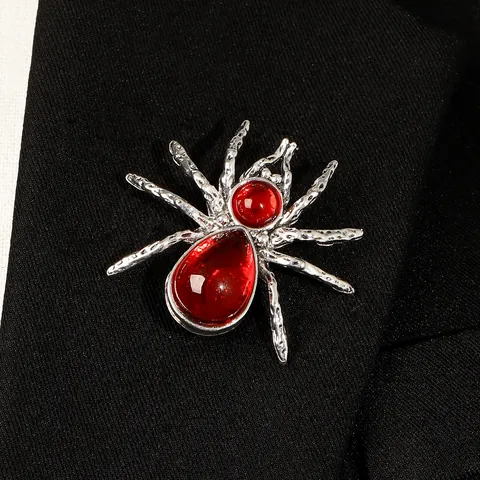 Vintage Gothic Alloy Spider Brooch With Rhinestone Retro Plated Insect Animal Chest Pin For Halloween Party Suit Jewelry