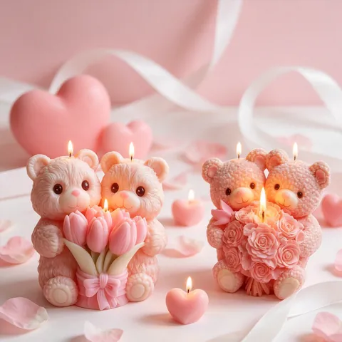 Molde De Silicona De Oso Con Ramo De Flores 3D DIY Para Hacer Velas Jabón Resina Yeso Creativo
