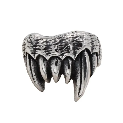 Vintage Monster Claw Fangs Stainless Steel Ring For Men Gothic Punk Distressed Two-Tone Gold Silver Jewelry Band Ring