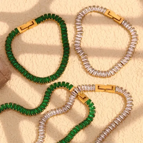 Lussuosa Collana Tennis in Acciaio Inossidabile con Strass Taglio Baguette per Donna Gioielli di Moda Geometrici Regalo