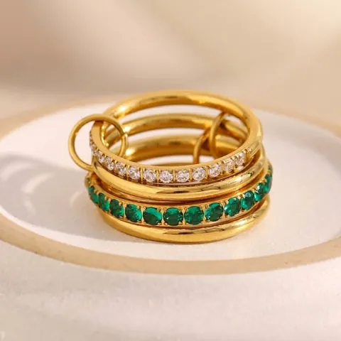Stapelbare Ringe Edelstahl Vergoldet Grün Weiß Zirkon Geometrisch Vintage Mode Damen Fingerschmuck