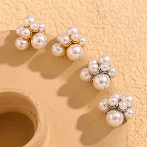 Artificial Pearl Grape Cluster Stud Earrings Stainless Steel 18K Gold Plated French Vintage Elegant Accessory For Women