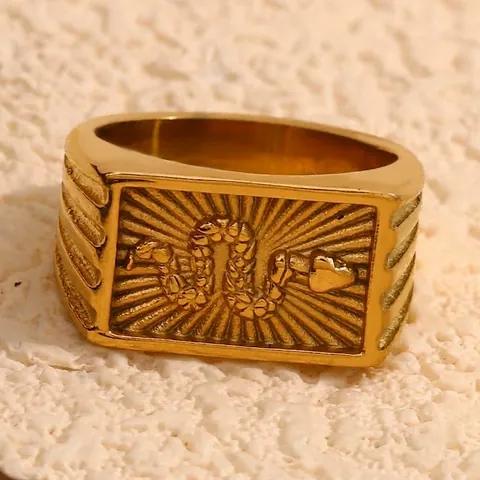 Anillo de Sello de Serpiente de Acero Inoxidable Vintage para Mujer Chapado en Oro de 18K Placa Cuadrada Motivo de Animal en Relieve Joyería