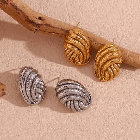 Pendientes de Botón de Acero Inoxidable Chapado en Oro 18K Textura Martillada Pendientes Geométricos Vintage para Mujer Joyería