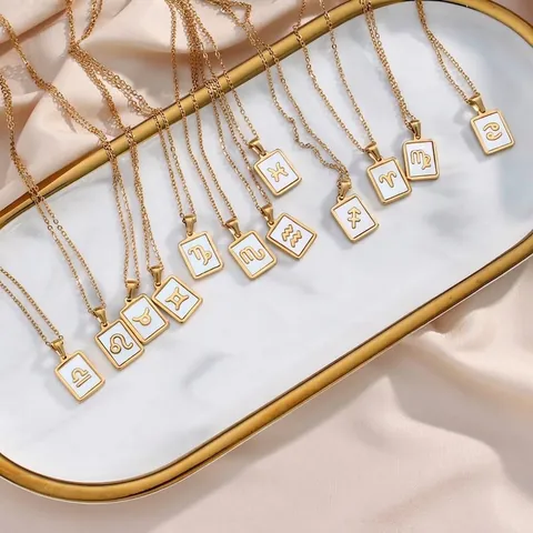 Halsketting Met Sterrenbeeld Hanger Roestvrij Staal Met Witte Schelp Kunstparelmoer Rechthoekige Constellatie Sieraden Voor Dames