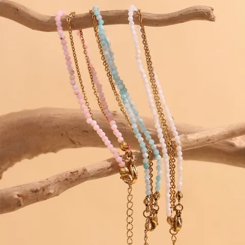Bracelet De Cheville Double Couche Plaqué Or 18K Acier Inoxydable Pierres Naturelles Perles Bijoux De Pied Ajustable