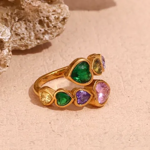 Bague Ouverte En Zircon En Forme De Cœur Plaqué Or 18K Acier Inoxydable 316L Bijoux De Mode Pour Femmes