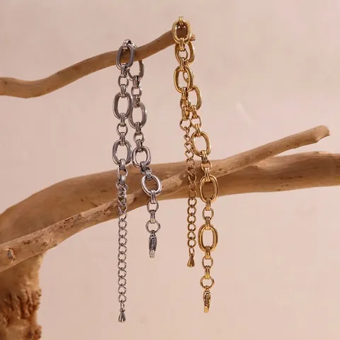 Stainless Steel Bracelet Retro Large O-Chain Chunky Link 14K Gold Plated Minimalist Niche Design Adjustable Jewelry For Women