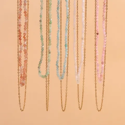 Doppellagige Halskette 18 Karat Vergoldet Edelstahl Naturstein Perlen Boho Chic Anhänger Schmuck Für Damen