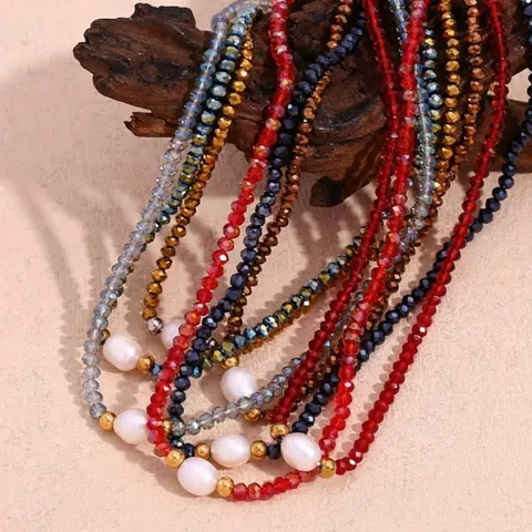 Facettierte Kristall Künstliche Perlenkette Mit Künstliche Barockperle Und Edelstahl Akzenten Für Damen Retro Boho Schmuck