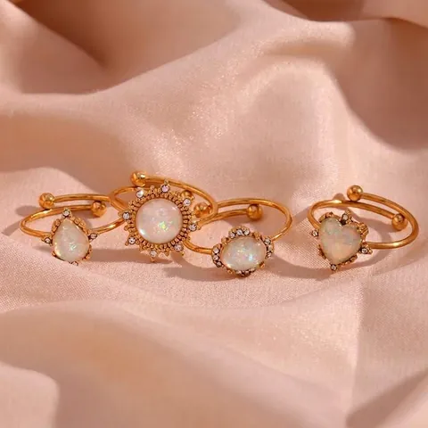 Eleganter Verstellbarer Ring Aus Edelstahl Für Damen Vintage Herz Und Wassertropfen Design Mit Weißem Künstlichem Opal Strass