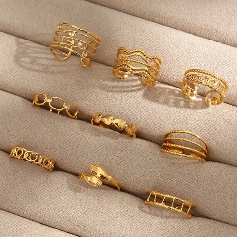 Luxus Edelstahl Strass Offene Ringe Für Damen Mode Hohl Geometrisch Herz Kette Hände Umarmung Verstellbare Ring Schmuck