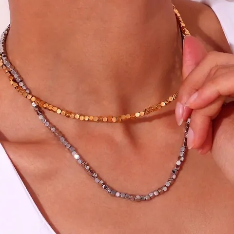 Minimalist Stainless Steel 18K Gold Silver Plated Cube Beaded Necklace Geometric Choker For Women Fashion Jewelry Gift