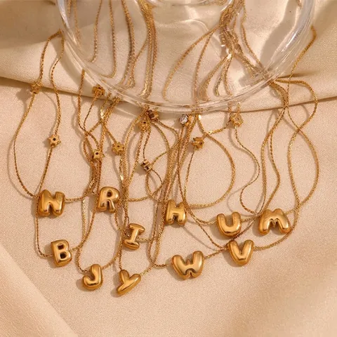 Collana Con Pendente Lettera Alfabeto Bolla In Acciaio Inossidabile Placcato Oro 18K Con Zirconia Da Donna