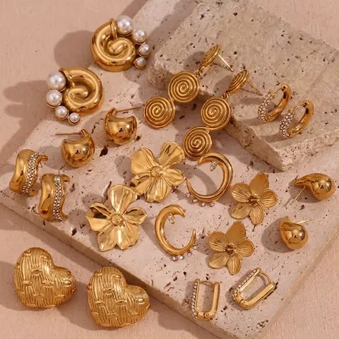 Σκουλαρίκια Από Ανοξείδωτο Χάλυβα 18K Χρυσός Γεωμετρικό Καρδιά Λουλούδι Ζιργκόν Τεχνητό Μαργαριτάρι Vintage Κομψό Για Γυναίκες
