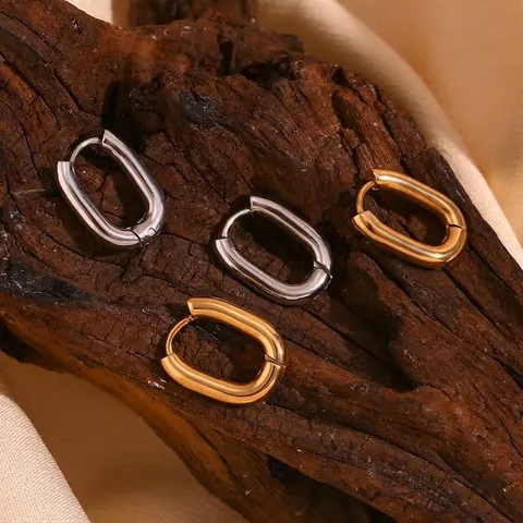Orecchini a Cerchio Minimalisti in Acciaio Inossidabile per Donna Placcati in Oro 18K Geometrici a Forma di U Piccoli Gioielli