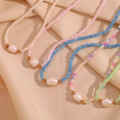 Beaded Artificial Pearl Necklace 316L Stainless Steel 18K Gold Plated Artificial Pearl Seed Beads Jewelry For Women