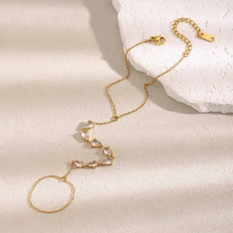 Vingerarmband Handketting Van 18K Verguld Roestvrij Staal Met Heldere Druppelvormige Zirkoon Chique Sieraden Dames