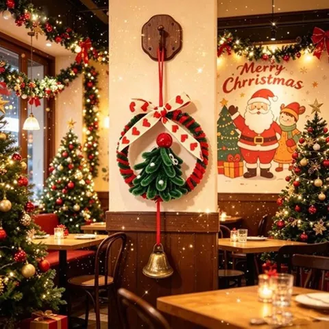 Decorazione Natalizia Fatta a Mano con Scovolini e Campana in Metallo Fiocco in Nastro Albero di Natale per Casa Porta