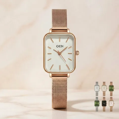 Women's Elegant Minimalist Rectangle Dial Quartz Watch With Milanese Mesh Band Stainless Steel Back Waterproof Fashion Analog Wristwatch