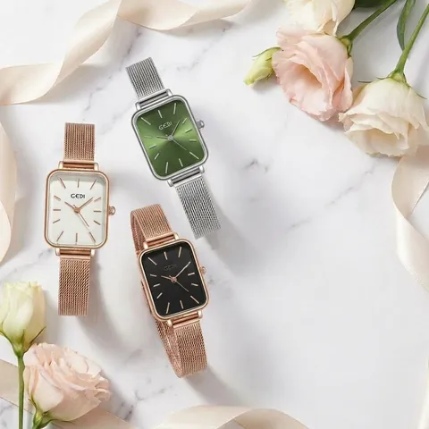 Damen Elegant Minimalistisch Rechteckig Quarz Uhr Mit Milanese-Armband Edelstahlboden Wasserdicht Mode Analog Armbanduhr