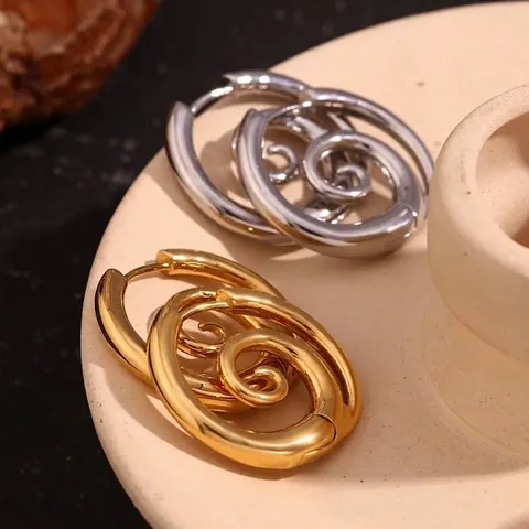 Pendientes De Aro Con Espiral Chapados En Oro De 18K Acero Inoxidable Joyería Geométrica Minimalista Para Mujeres Moderno