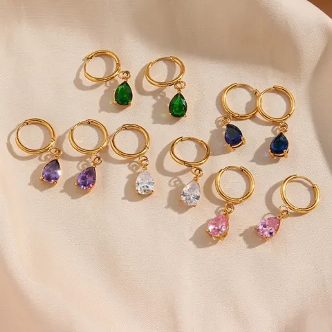 Orecchini A Cerchio Con Zircone A Goccia D'Acqua Acciaio Inossidabile Placcato Oro Gioielli Moda Donna