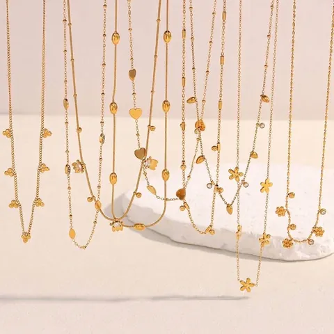 Collar Con Colgante De Acero Inoxidable Chapado En Oro De 18K Para Mujer Cadena Fina Geométrica Corazón Flor Mariposa Circón