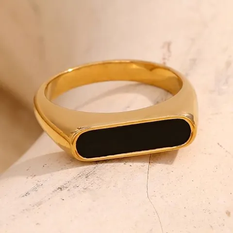 Anillo Rectangular Con Incrustación De Concha Blanca Y Negra Acero Inoxidable Chapado En Oro De 18K Joyería Geométrica Minimalista Para Mujer