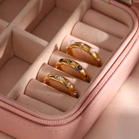Mode Minimalistisch Edelstahl Gold Überzogen Ring Für Damen Zirkonia Künstliche Perle Stern Muster Fingerring Schmuck Geschenk
