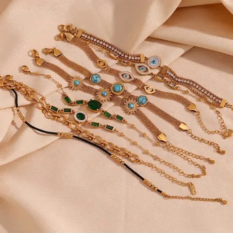 Bracciale Occhio Di Allah Placcato Oro 18K Acciaio Inossidabile 316L Pietra Naturale Zircone Catena A Maglia Gioielli