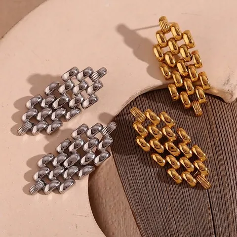Bohemian Watch Band Chain Drop Earrings Stainless Steel 18K Gold Plated Fashion Geometric Dangle Earrings For Women Jewelry