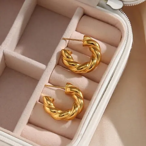 Stainless Steel 18K Gold Plated Twisted Hoop Earrings For Women Geometric Solid Rope Pattern Fashion Simple Jewelry Accessory